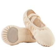 Missfiona Girls Ballet Shoes Canvas No-Tie Ballet Slippers Dance Shoes for Toddler/Little Kid/Big Kid/Boy(1M,Nude)
